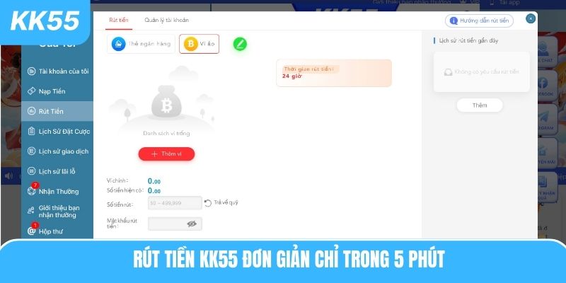 Rút tiền KK55 đơn giản chỉ trong 5 phút